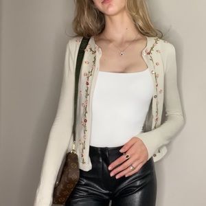 VINTAGE RARE Cream Tank and Cardigan Set with Floral Detailing